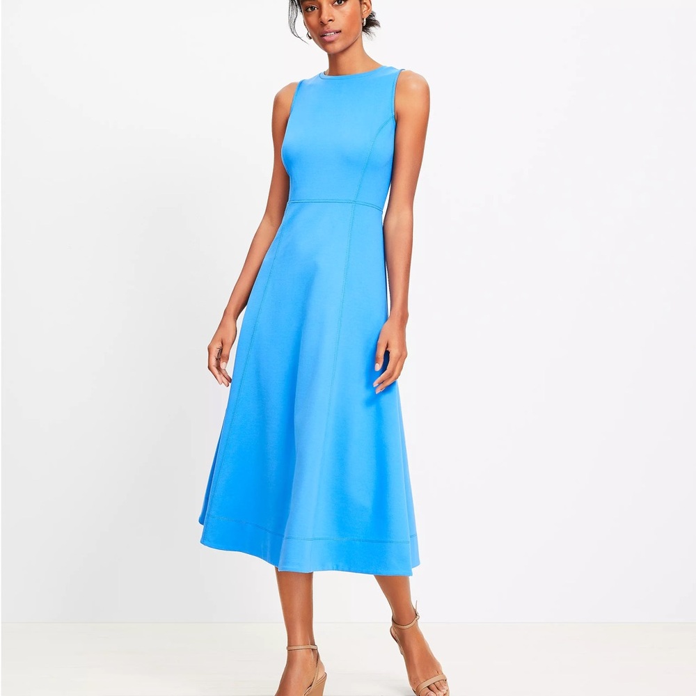LOFT Blue Sleeveless A-Line Midi Dress